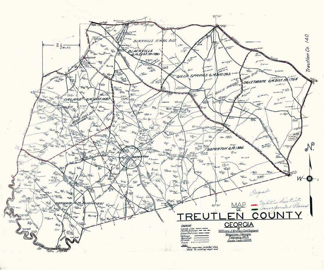1929 Map of Treutlen County Etsy