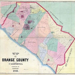 1889 Carte du comté d'Orange en Californie