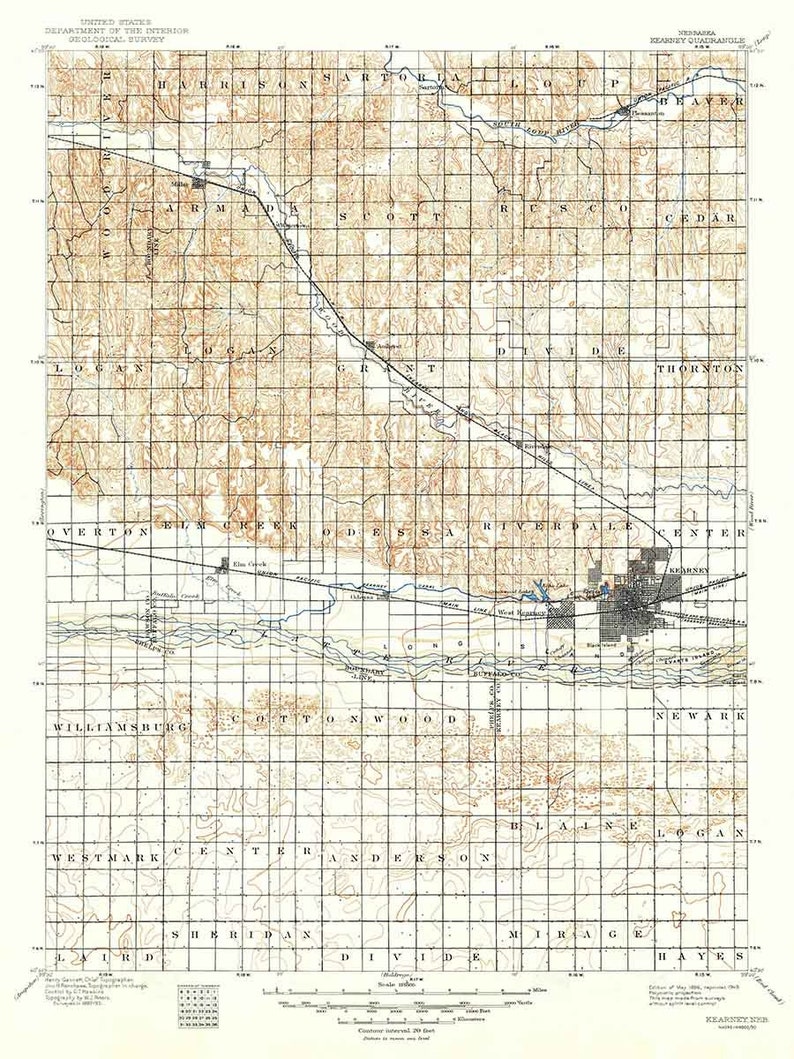 1896 Topo Map of Kearney Nebraska Elm Creek Etsy