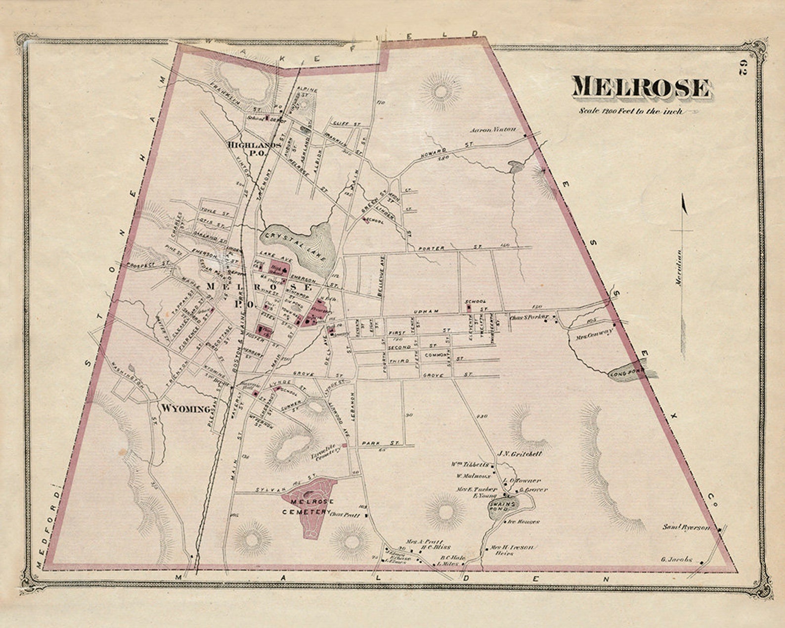 1874 Map of Melrose Middlesex County Massachusetts Etsy