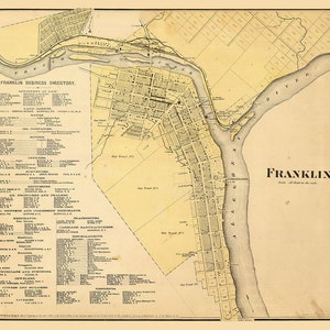 Carte de 1865 de la région pétrolière de Franklin, en Pennsylvanie, en Pennsylvanie