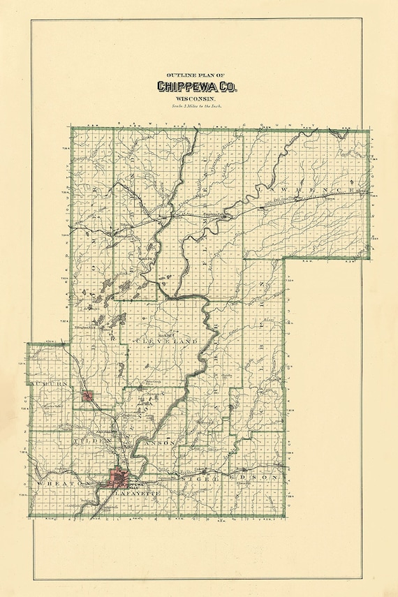 1888 Map of Chippewa County Wisconsin Etsy