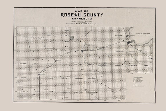 Roseau County Plat Map 1907 Map Of Roseau County Minnesota | Etsy