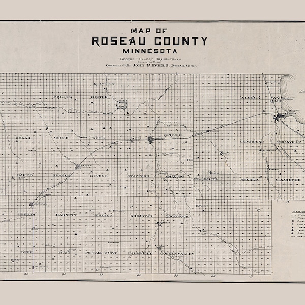 Roseau County Mn Map Etsy