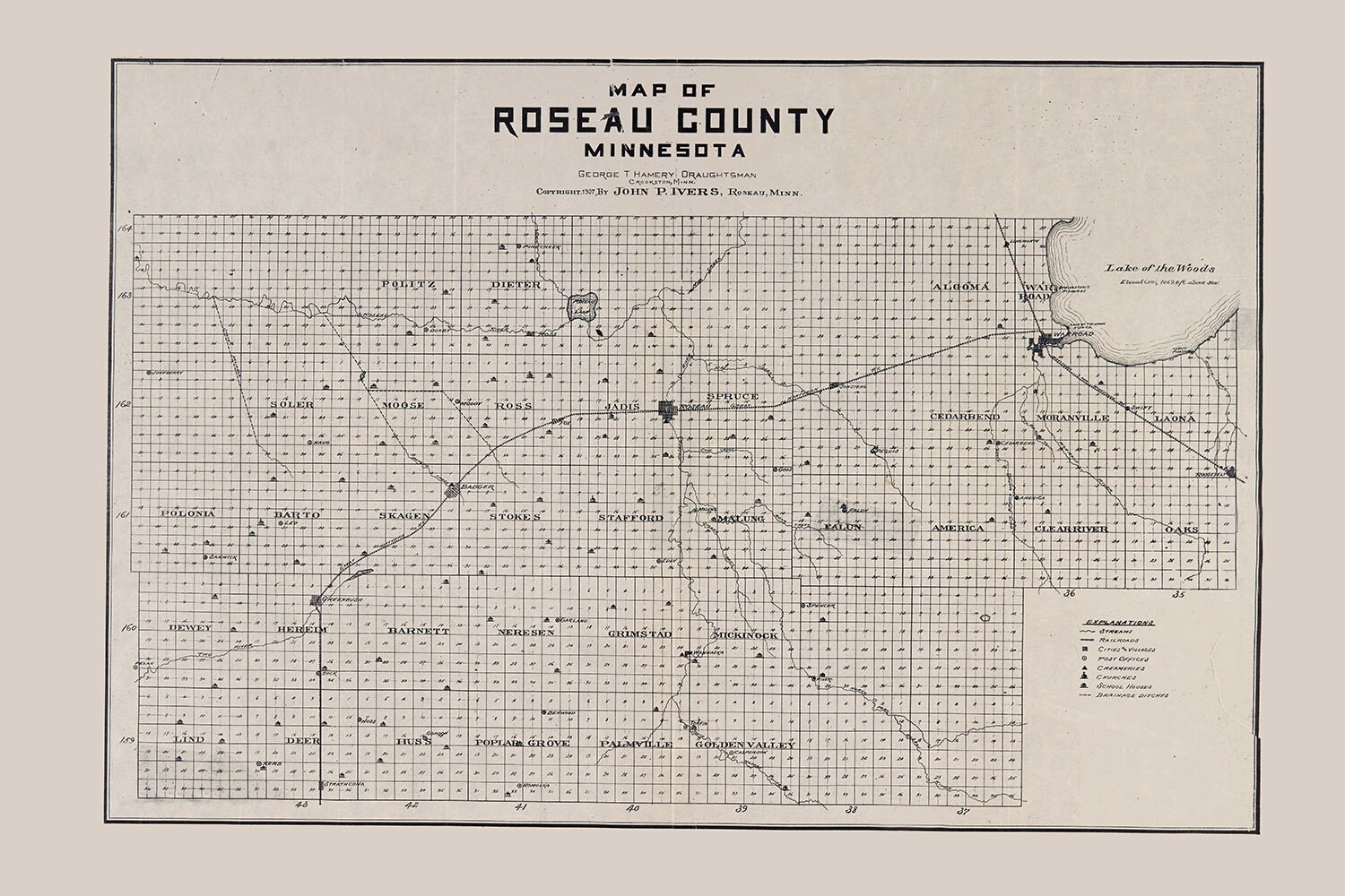 Roseau County Plat Map 1907 Map Of Roseau County Minnesota | Etsy