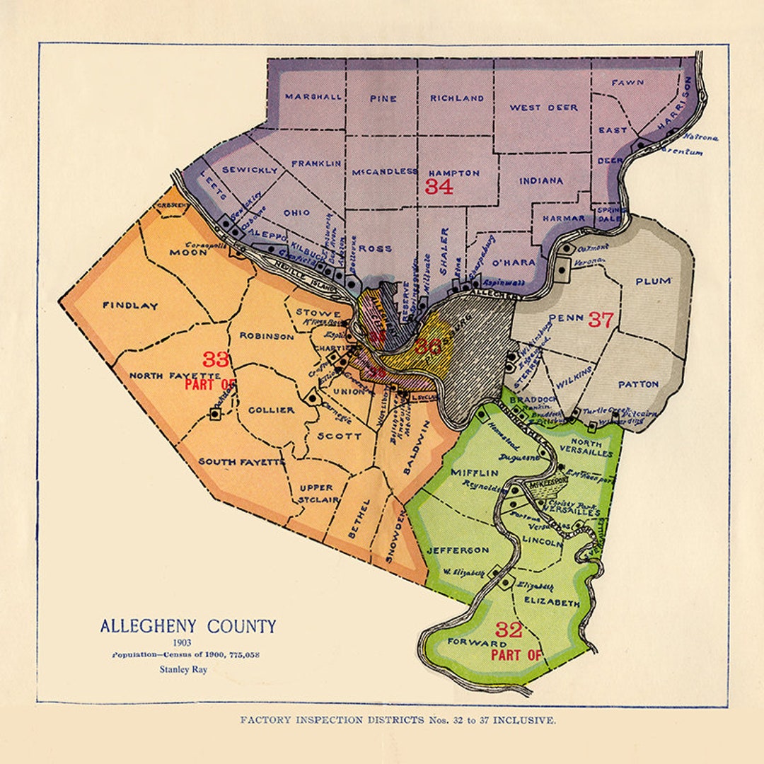 1903 Map Of Allegheny County Pennsylvania Etsy