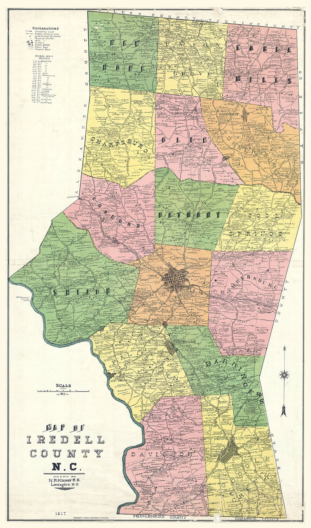 1917 Map of Iredell County North Carolina Etsy