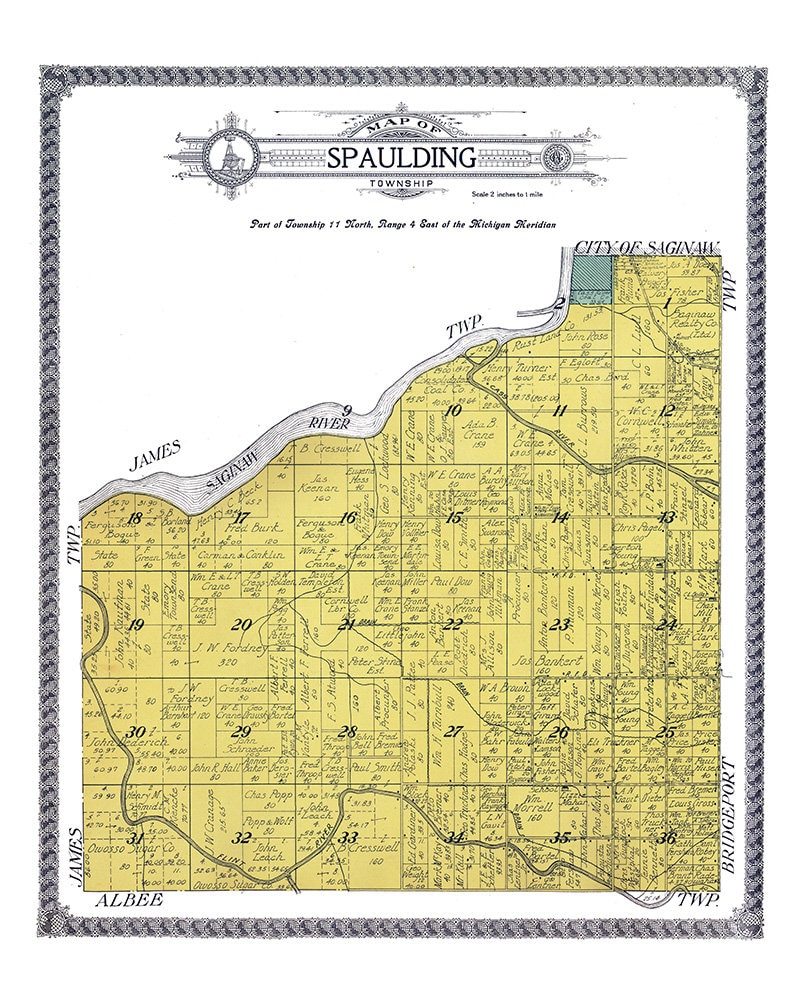 1916 Map of Spaulding Township Saginaw County Michigan