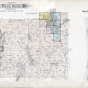 1915-Karte von West Bend Township Washington County Wisconsin Big Cedar Lake