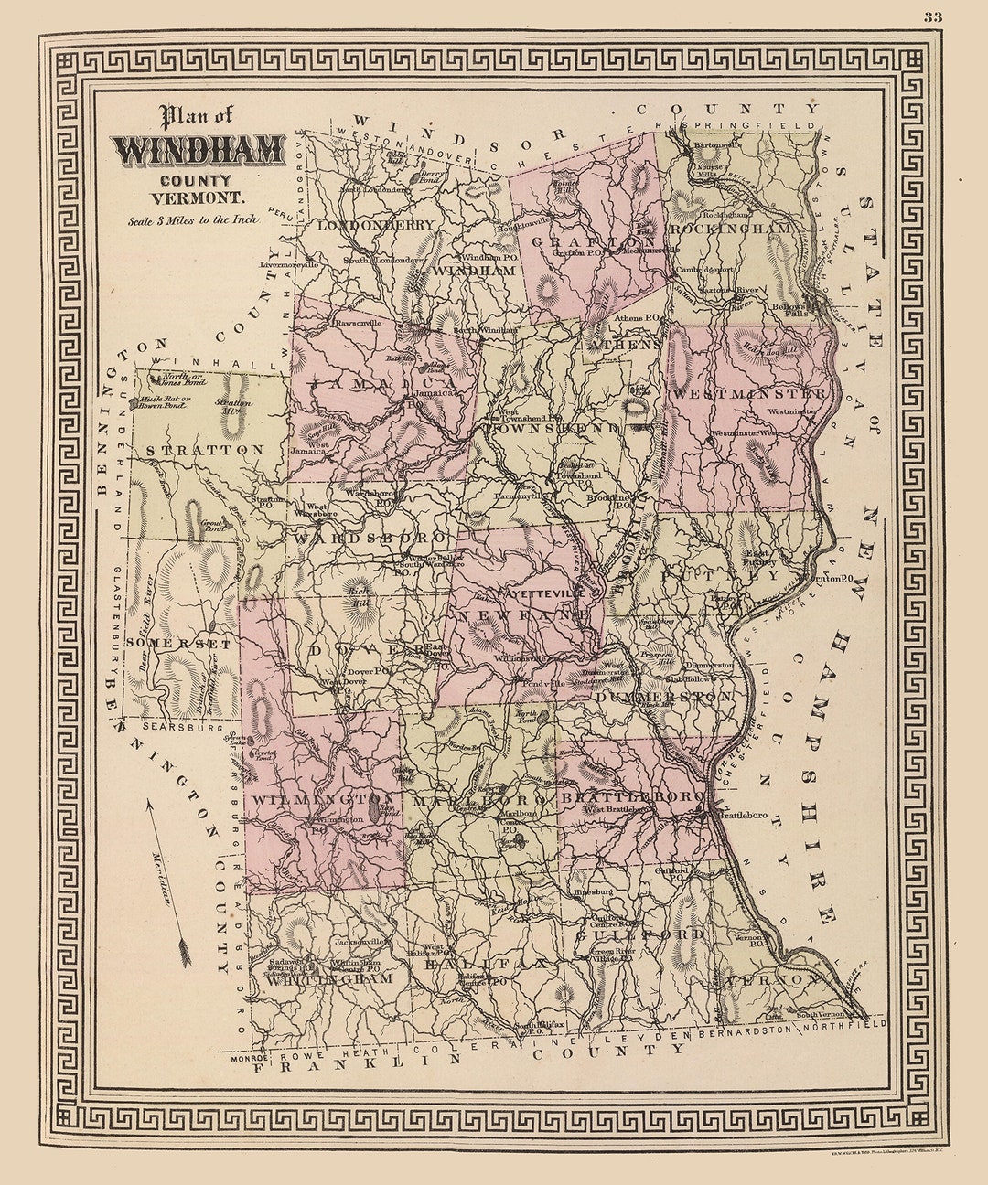 1876 Map of Windham County Vermont Etsy