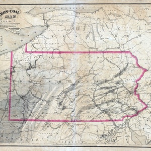 1869 Eisenbahnkanal Eisen & Kohle Karte von Pennsylvania