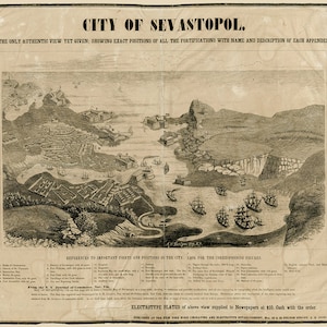 1854 Panorama-Karte der Stadt Sewastopol Krim Ukraine