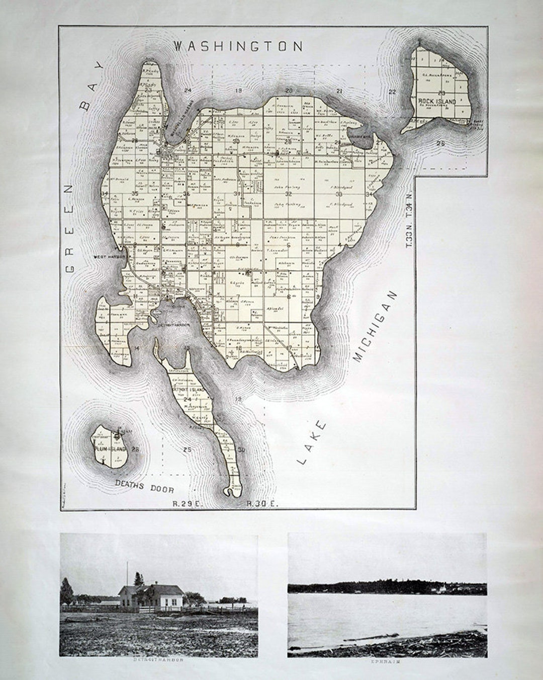 1899 Map of Washington Township Door County Wisconsin - Etsy