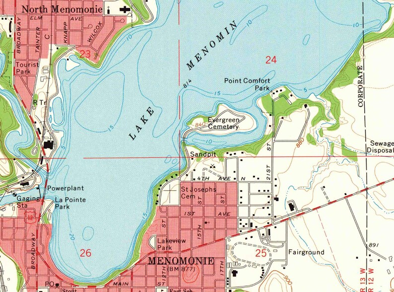 1972 Map of Lake Menomin Wisconsin and Tainter Lake Etsy