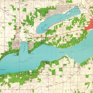 Kaart uit 1960 van het Meer van Genève, Wisconsin en het Comomeer