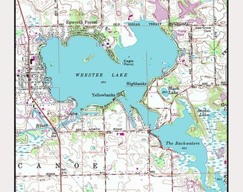 Karta över Webster Lake, Indiana, 1992