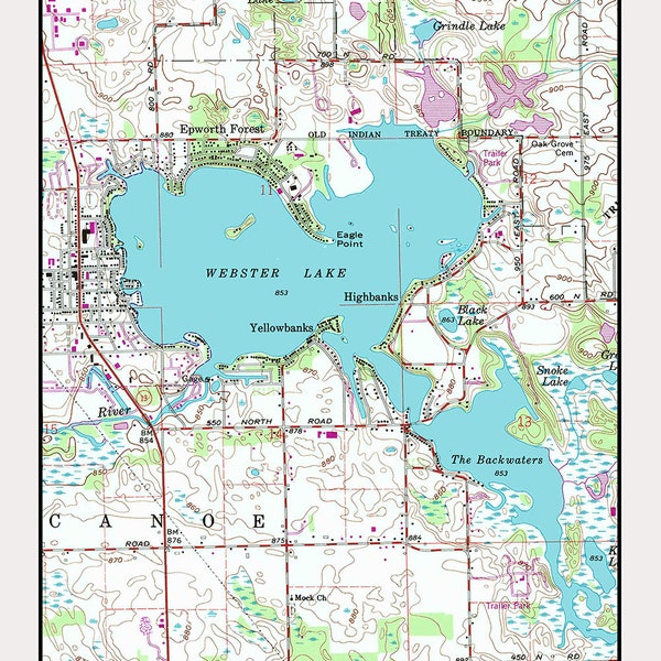1992 Map of Webster Lake Indiana