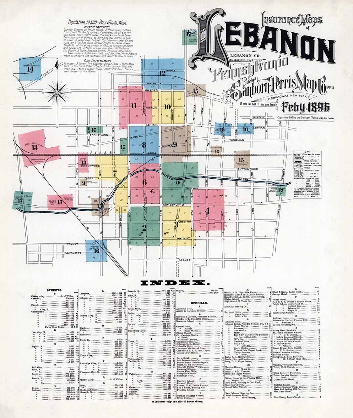 1896 Town Map of Lebanon County Pennsylvania - Etsy