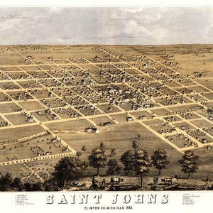 1868 Panorama-Karte von St. Johns Lincoln County, MI