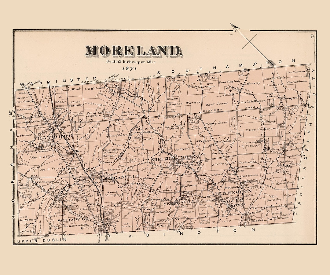 1871 Map of Moreland Township Montgomery County Pennsylvania Etsy
