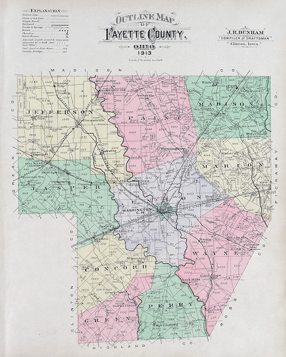 1913 Map of Fayette County Ohio Etsy