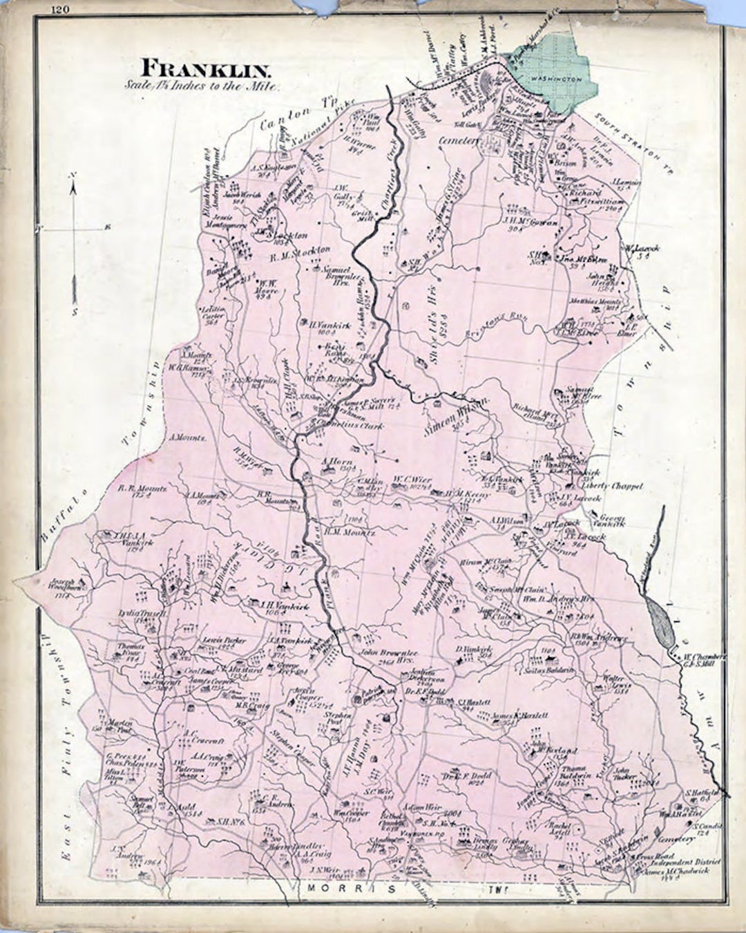 1876 Map of Franklin Township Washington County Pennsylvania Etsy