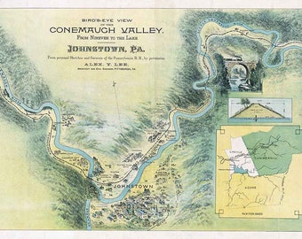 1889 Map of Johnstown Pennsylvania Conemaugh Valley Nineveh to the Lake