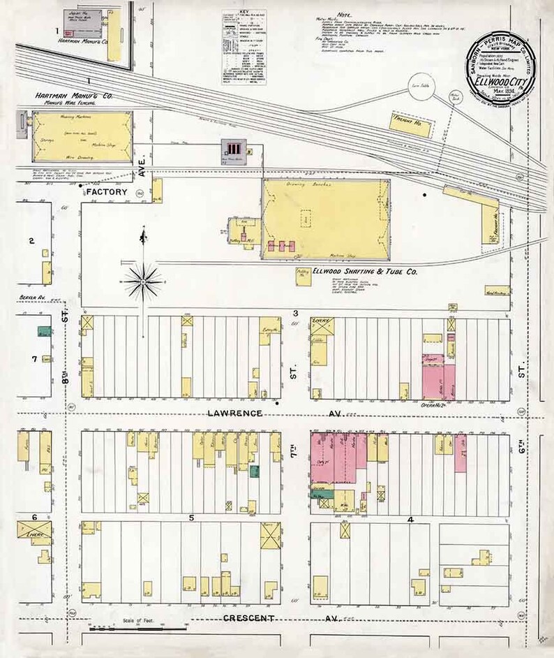1894 Town Map of Ellwood City Lawrence County Pennsylvania Etsy