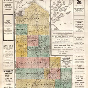 1917 Farm Line Map of Ashland County Wisconsin