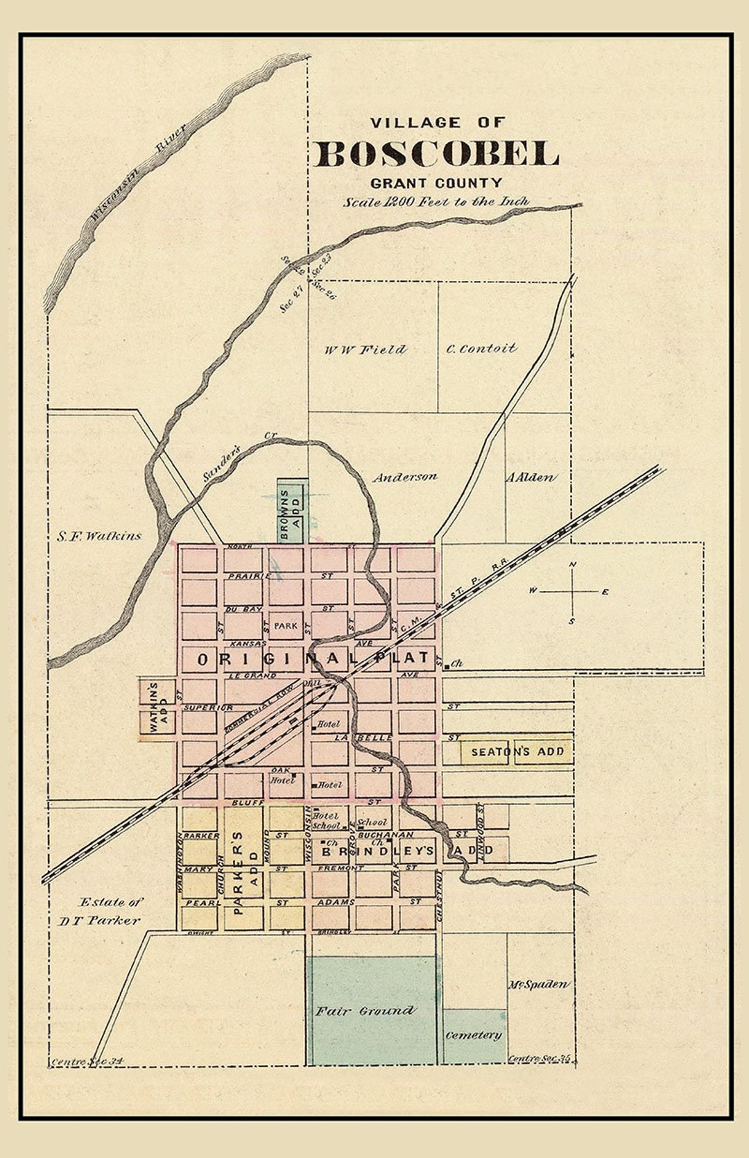 1878 Town Map of Boscobel Grant County Wisconsin Etsy