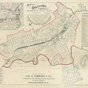 1890-Karte von Roanoke, Virginia