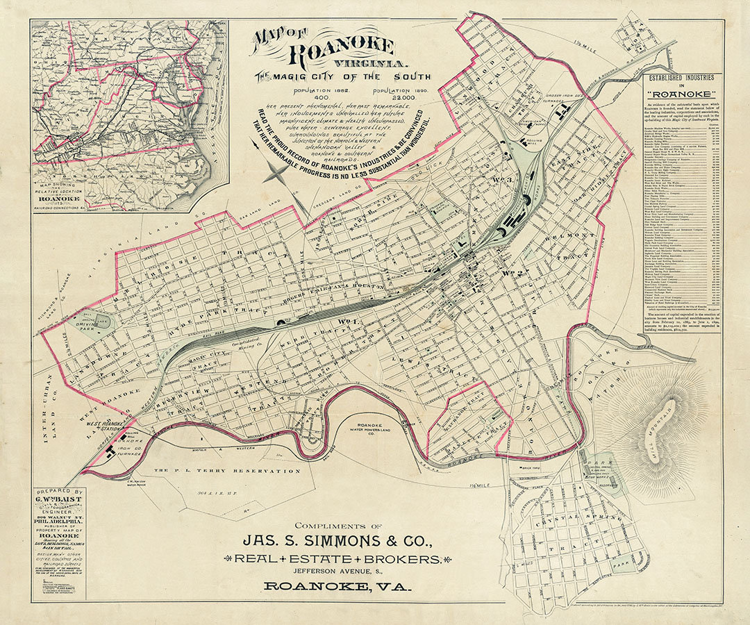 1890 Map of Roanoke Virginia