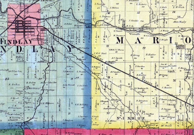 1863 Farm Line Map of Hancock County Ohio Findlay Etsy