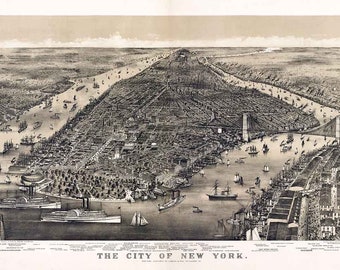 1886 Panoramic Map of New York City