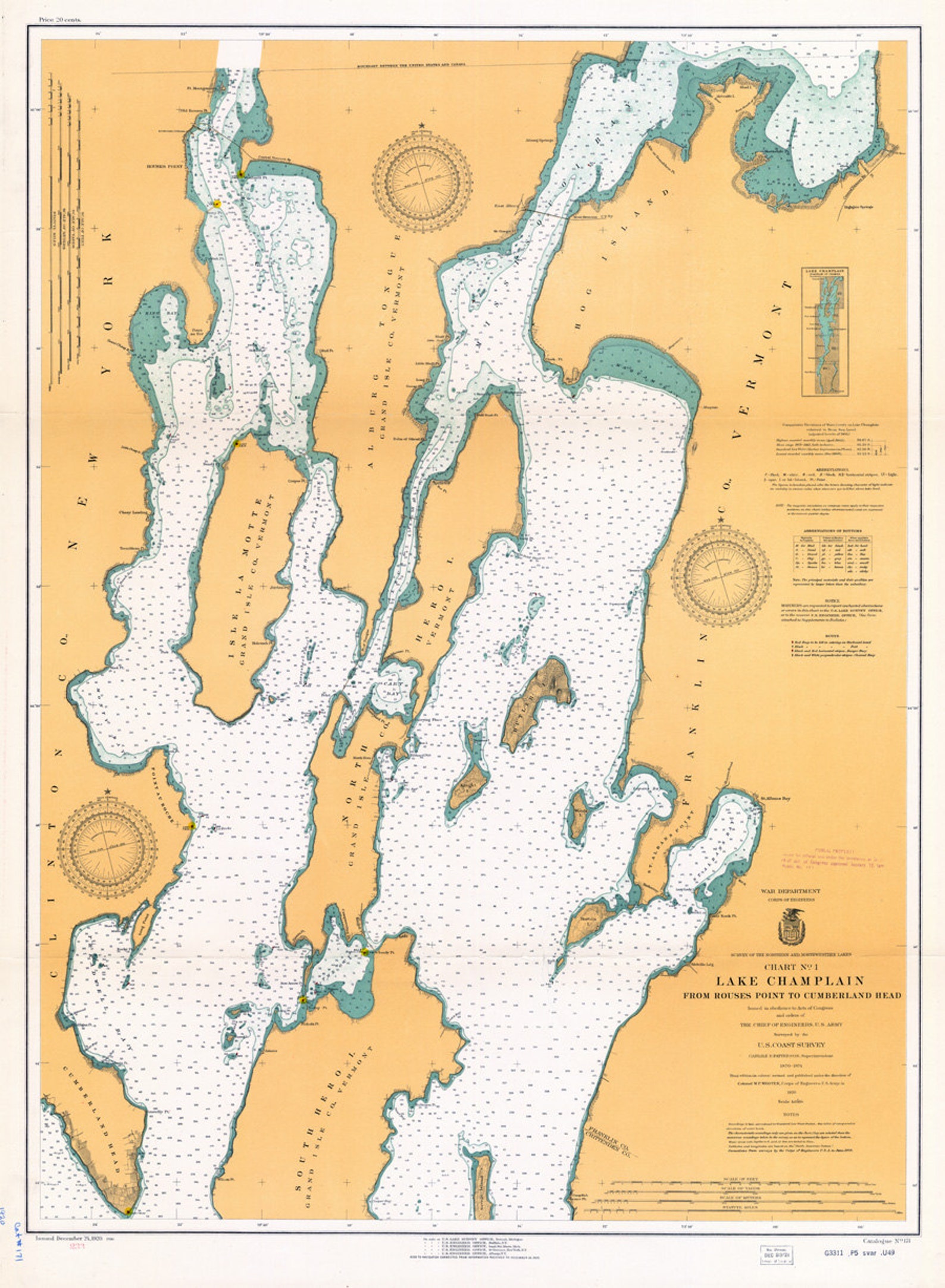 1920 Nautical Map of Lake Champlain New York Etsy