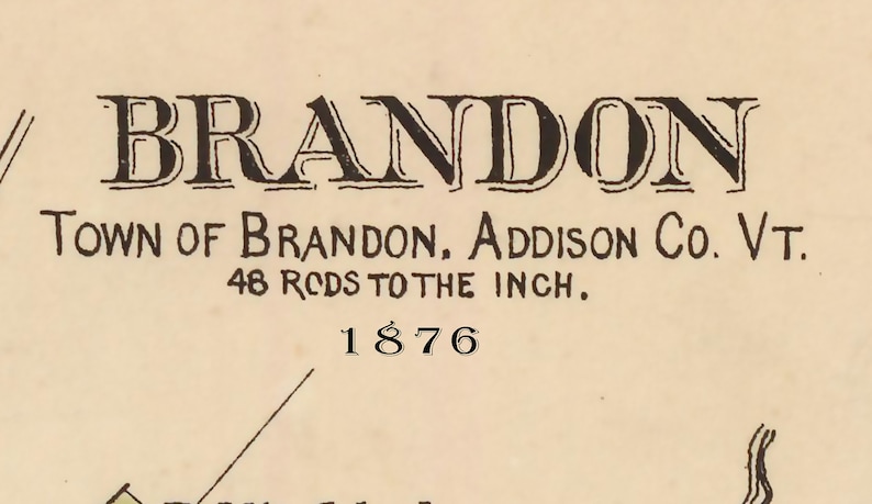 1876 Town Map of Brandon Vermont image 2