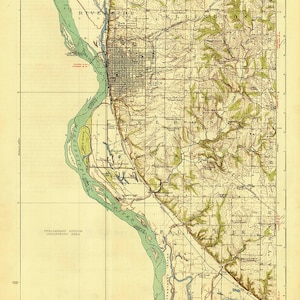 1925 Carte topographique de Quincy, Illinois, fleuve Mississippi