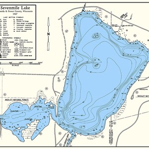 1967-Karte von Sevenmile Lake Oneida und Forest County, Wisconsin