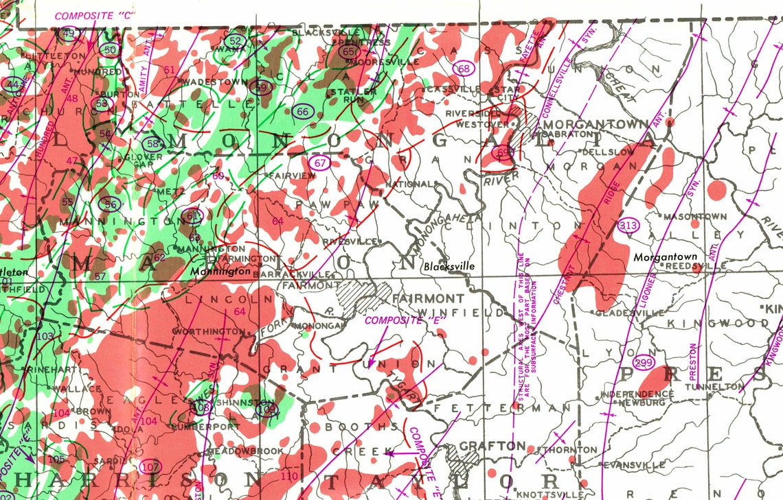 1970 Map of West Virginia Oil and Gas Well Fields Etsy