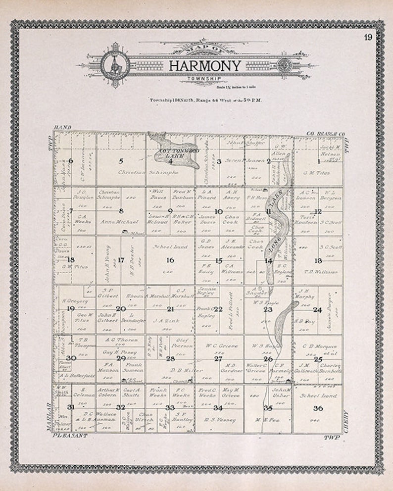 1909 Map of Harmony Township Jerauld County South Dakota Etsy