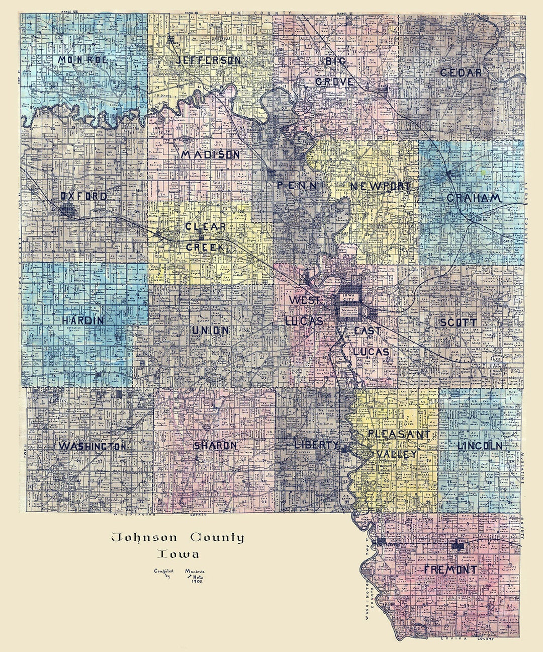 1905 Map of Johnson County Iowa Etsy