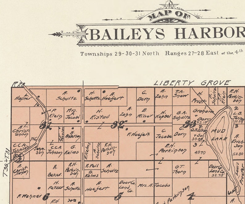 1914 Map of Baileys Harbor Township Door County Wisconsin Etsy