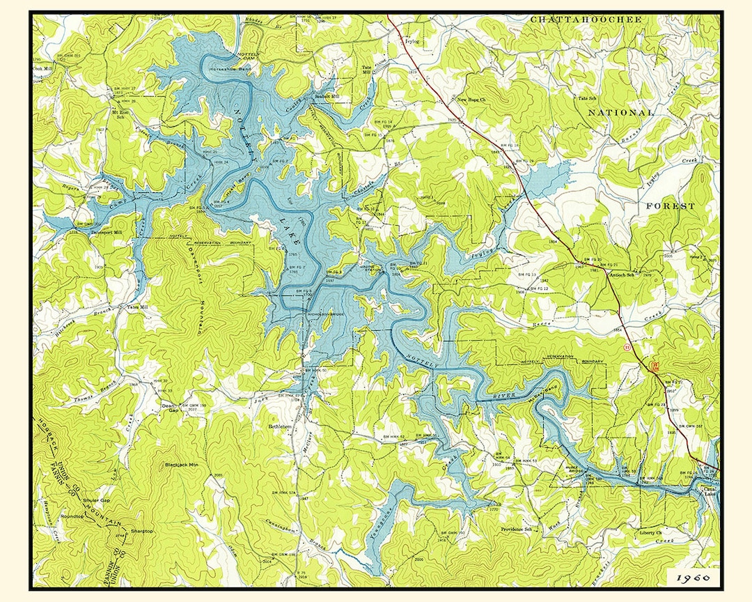 1960 Map of Nottely Lake Etsy