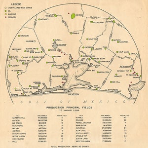 1935-Karte der Ölfelder von Galveston Bay, Texas
