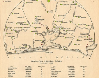 1935 Map of Galveston Bay Texas Oil Fields