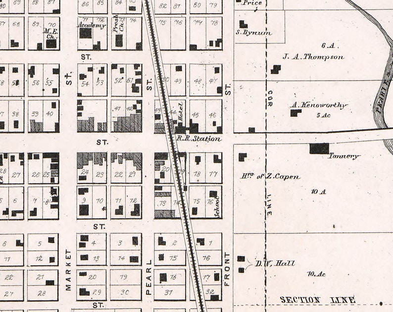 1865 Town Map of Thorntown Boone County Indiana Etsy