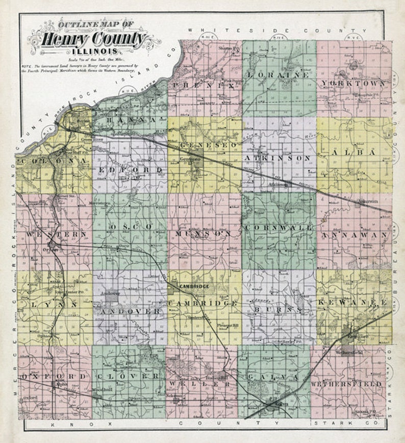 1893 Map of Henry County Illinois Cambridge Etsy
