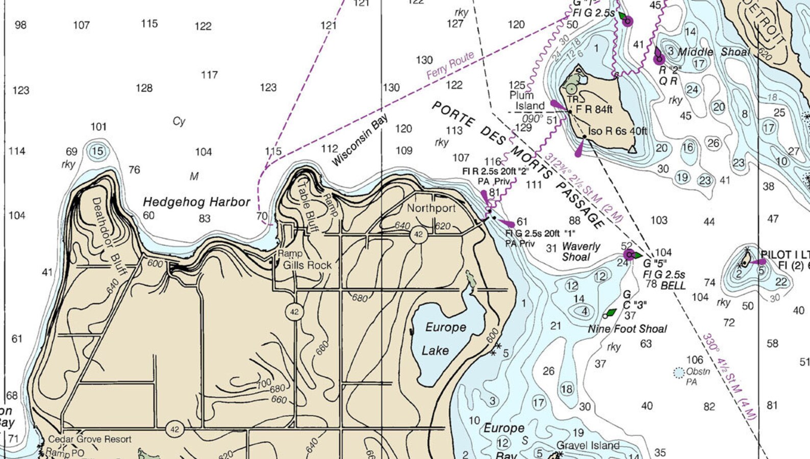 2016 Nautical Map of Upper Green Bay to Baileys Harbor Door Etsy