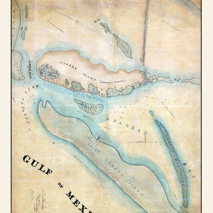 1862 Carte de la baie d'Aransas au Texas