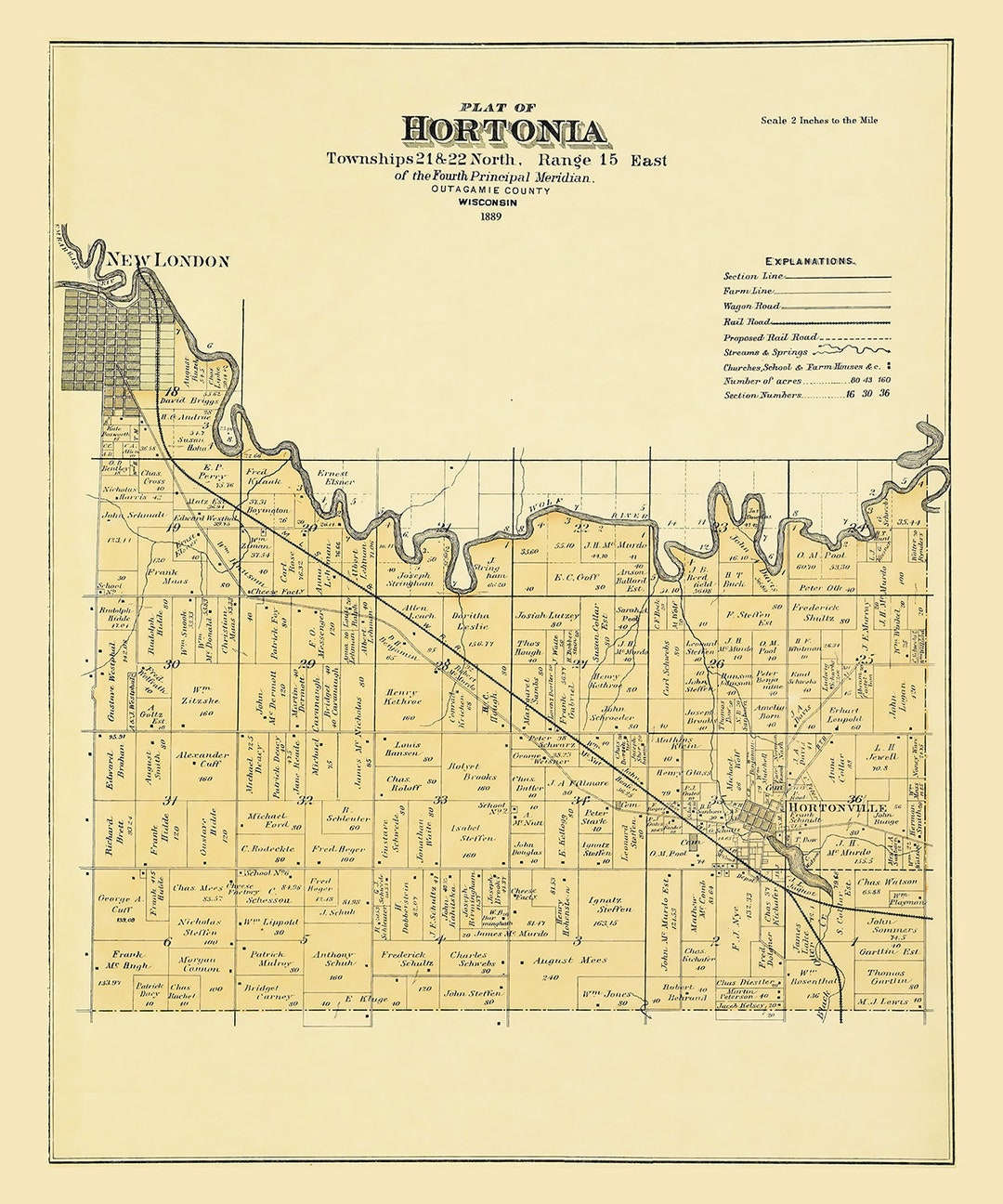 1889 Map of Hortonia Township Outagamie County Wisconsin Etsy